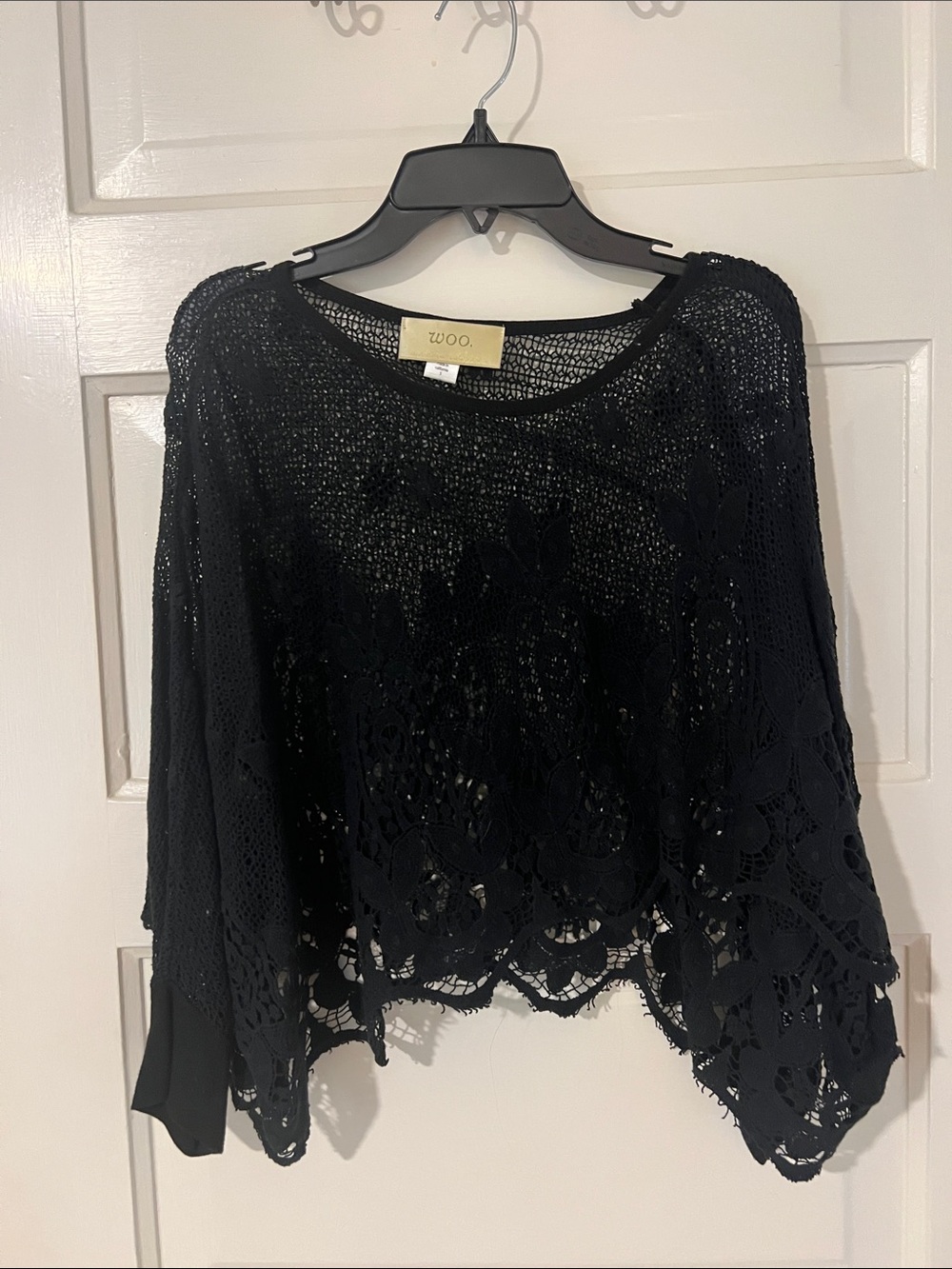 Black Crochet Scoop Neck Sweater